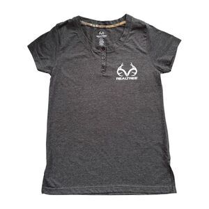 Realtree Women’s Grey Henley Tee Small NWT